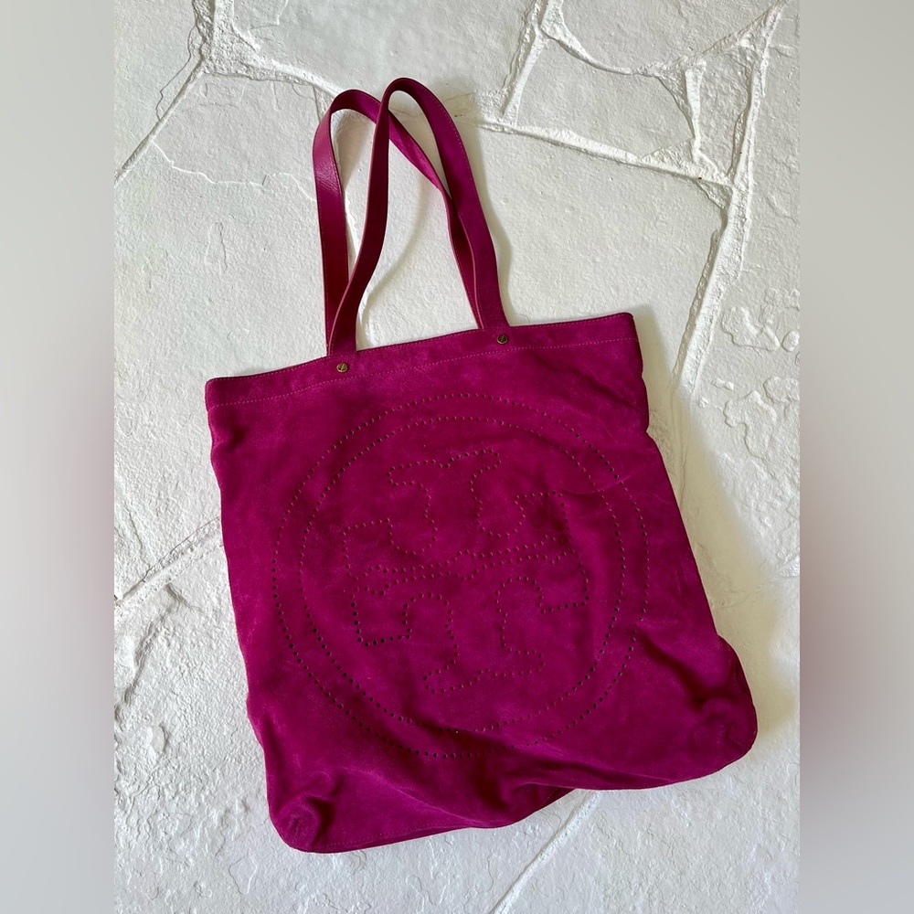 EC TORY BURCH suede tote bag purse! Lined with gold hardware! Fr. Holt Renfrew
